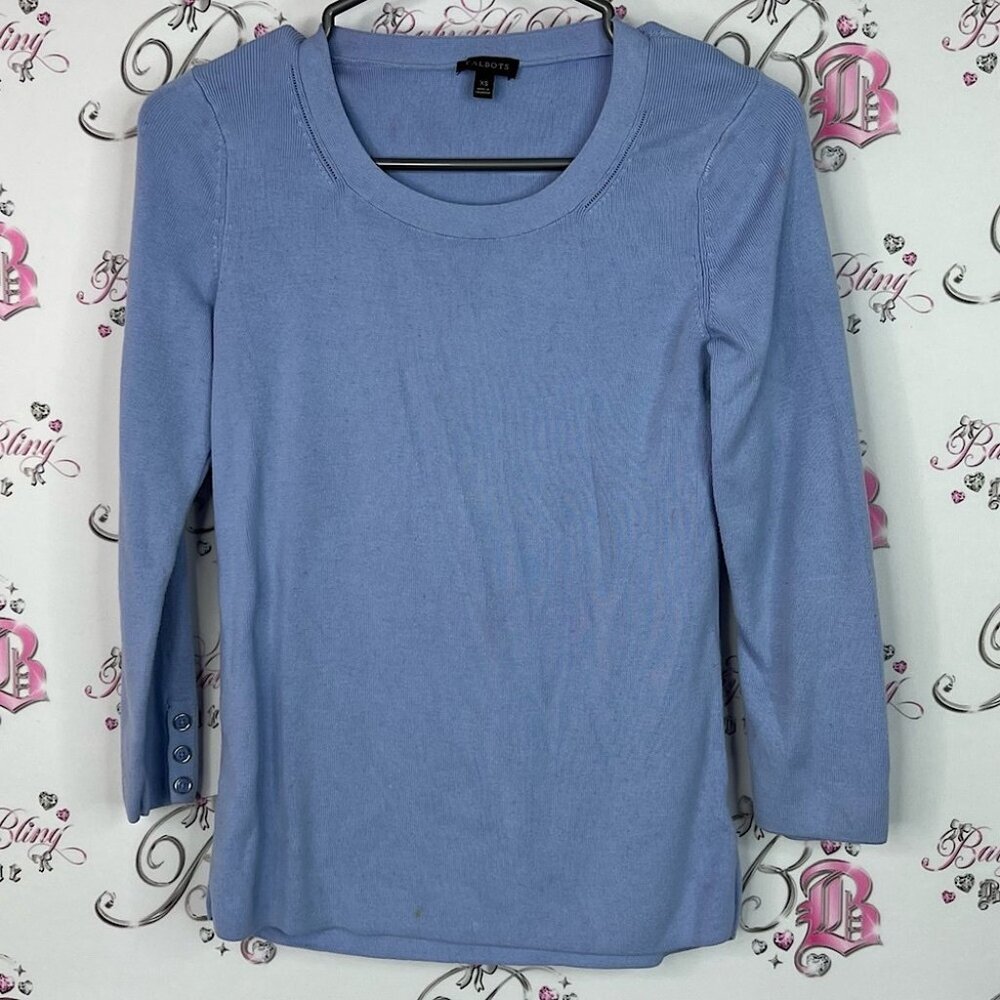 Talbots long sleeve button on sleeve stretchy sweater Light Blue Blouse